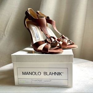 MANOLO BLAHNIK Rust Brown Heeled Sandals with Ankle Strap (size 36.5 / 6.5)